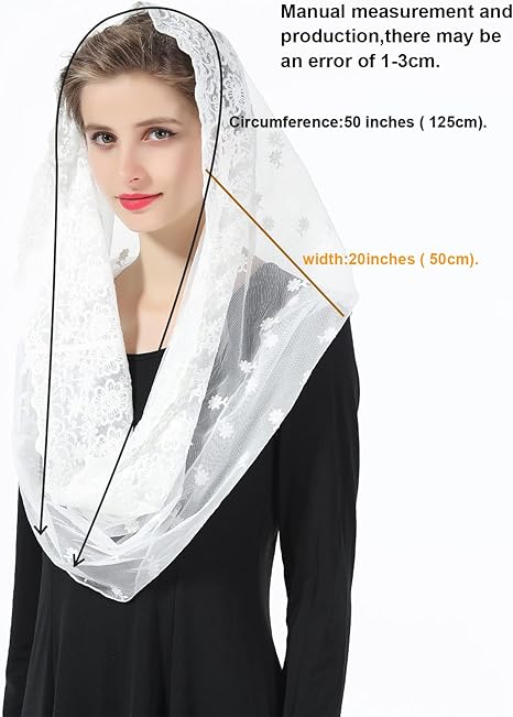 BEAUTELICATE Dames Mantilla katholieke sluier kant kapel sjaal stola hoofddeksel kant zwart wit voor katholiek kerk Latin Mass Kerk bruiloft bruid V108, wit, One size