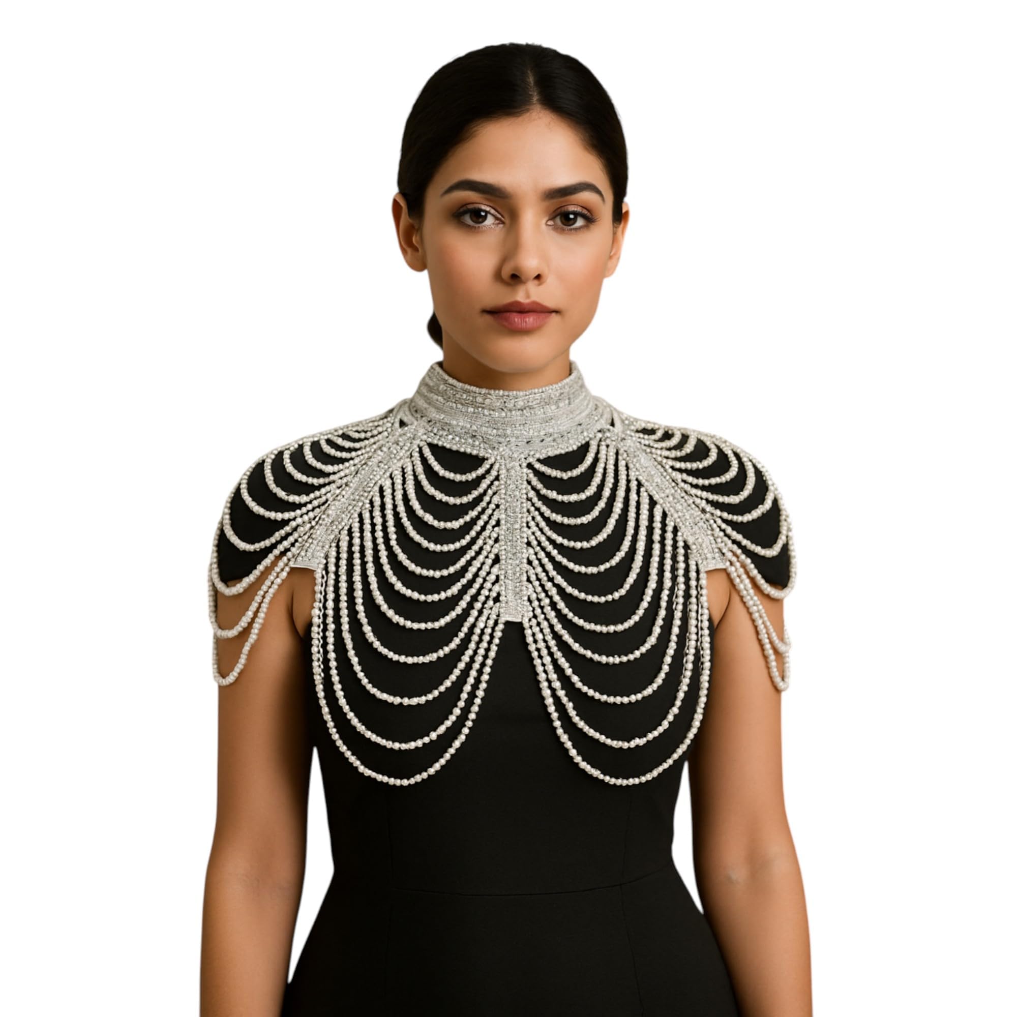 zarinivas Women’s Pearl Shoulder Capelet | Luxury Designer Beaded Overlay for Gowns, Sarees & Red Carpet Dresses-picture-47