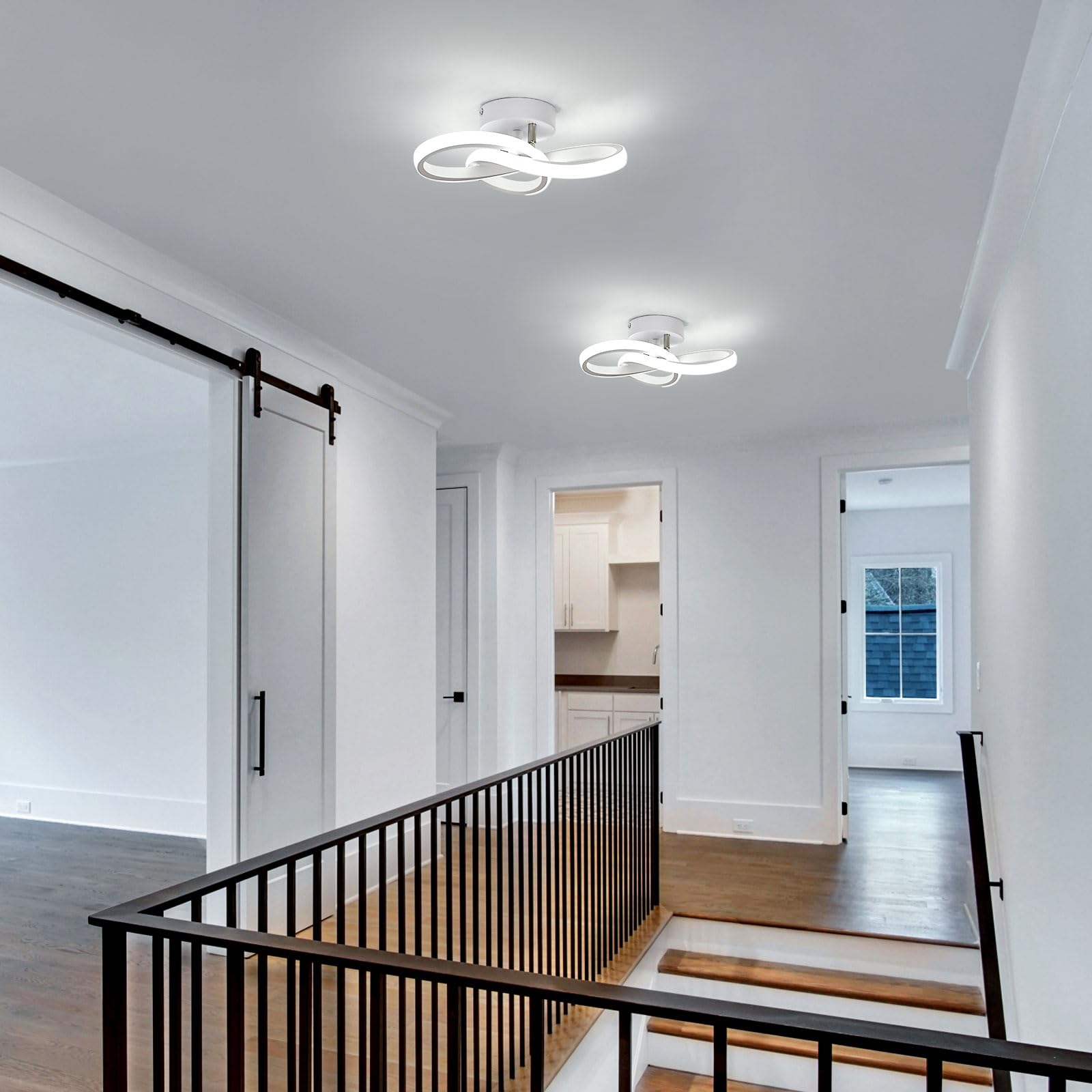 Osairous 2 Pezzi Plafoniera LED Soffitto Moderno, 22W 2475LM Lampadario LED Camera da Letto, Lampada da Soffitto Soggiorno Bianco Design Fiore per Cucina Corridoio, Bianco Freddo 6500K, 25CM