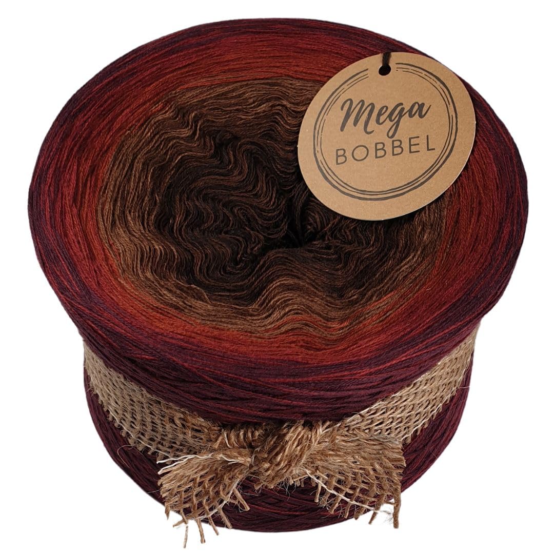 MegaBobbel*Rote Erde*A363* (Außenfarbe: Chianti 2 + Malaga) Farbverlaufsgarn - Lace Garn Bobbel Wolle zum Häkeln & Stricken (4 fädig, 3750m)