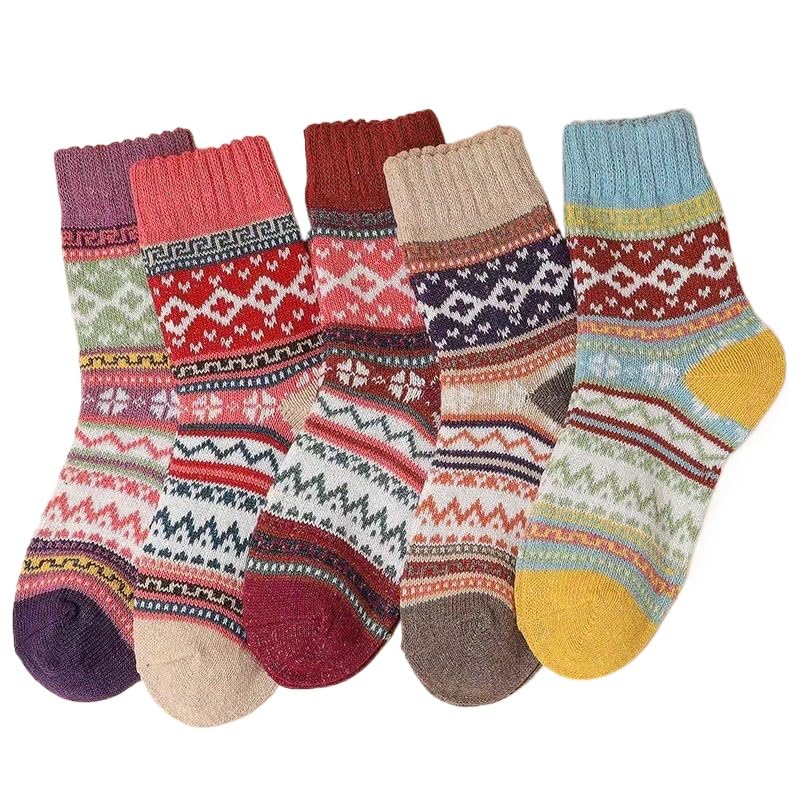 Image of Kelabia Vintage Thick Knit Wool Socks for Women Men Nordic Winter Cottagecore Warm Soft Socks