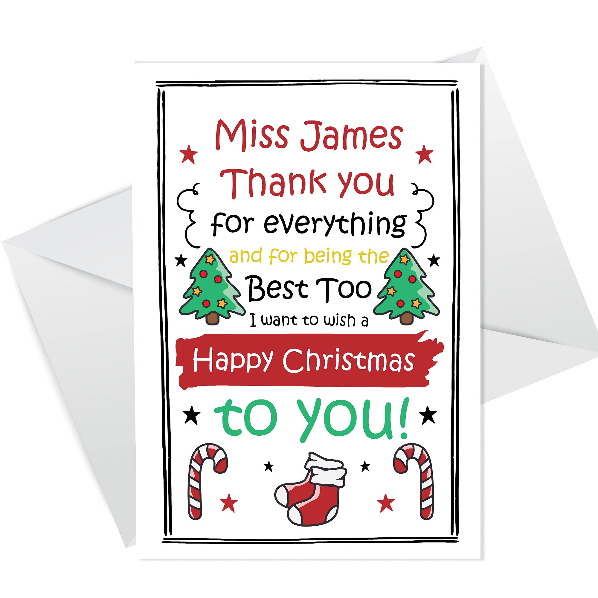 Christmas Card For Teacher Personalised Thank You Card Nursery School Card