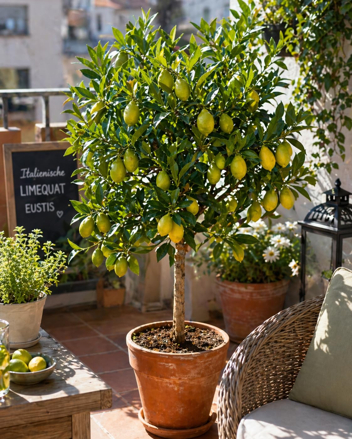 Italienische Limequat - Citrus x floridana, 70-100 cm, Exotischer Zitrusbaum, Pflegeleicht & Ertragreich, Ideal für Terrasse & Wintergarten