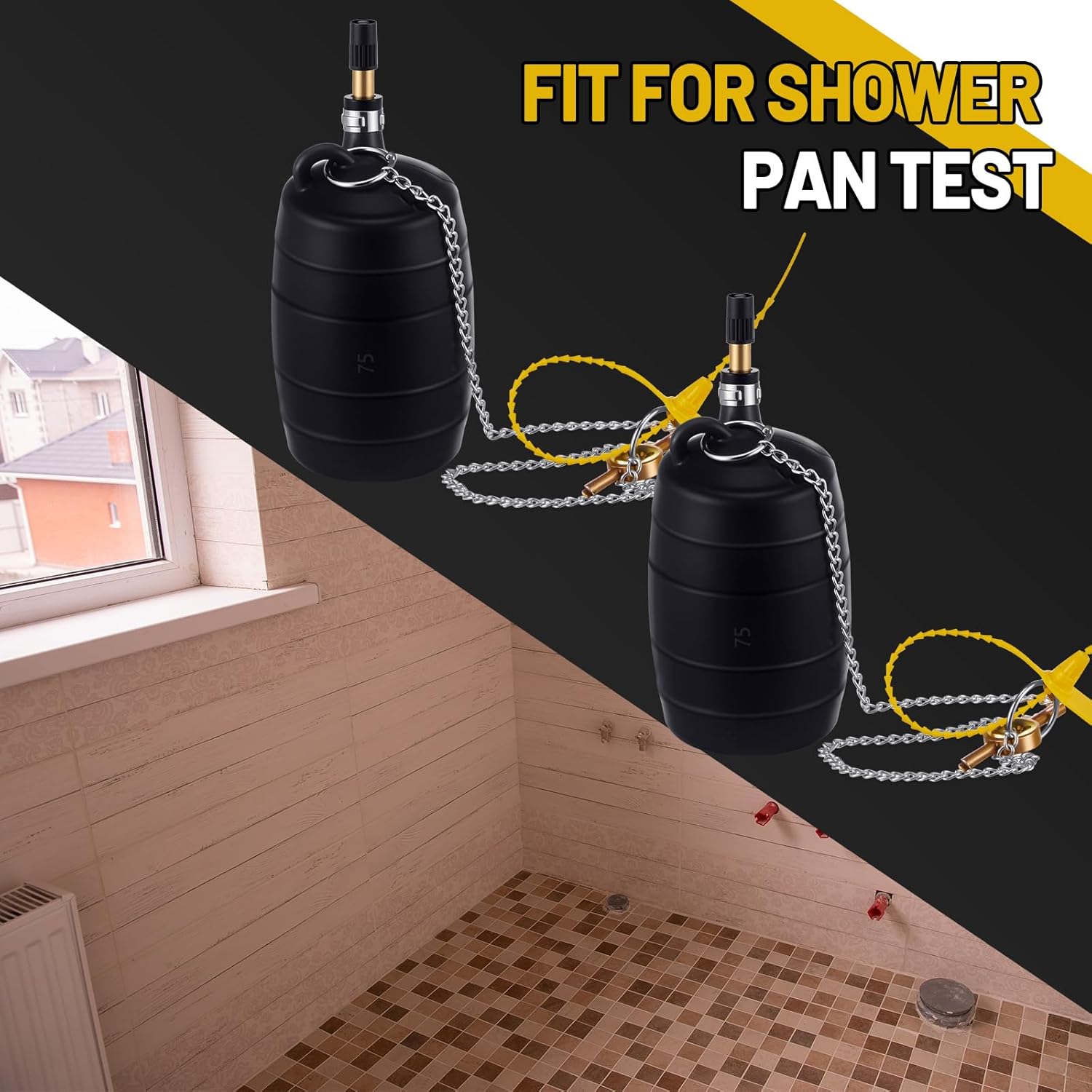 Nuanchu 2 Pieces 3 Inch Inflatable Pipe Ball Plug Pressure Test Rubber Black Plumbing Toilet Drain Test Plug