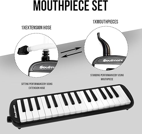 Vista 53 de Soulmate Instrumento melódico de 32 teclas para niños, teclado de piano de aire, melódica soprano con tubos largos suaves, boquillas cortas y bolsa