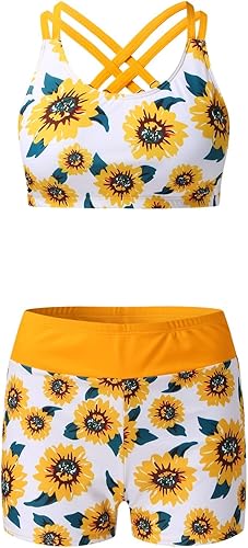 Miniatura 7 de Traje de baño para mujer 3 piezas con abertura de cintura alta camiseta sin mangas con pantalones cortos de manga corta