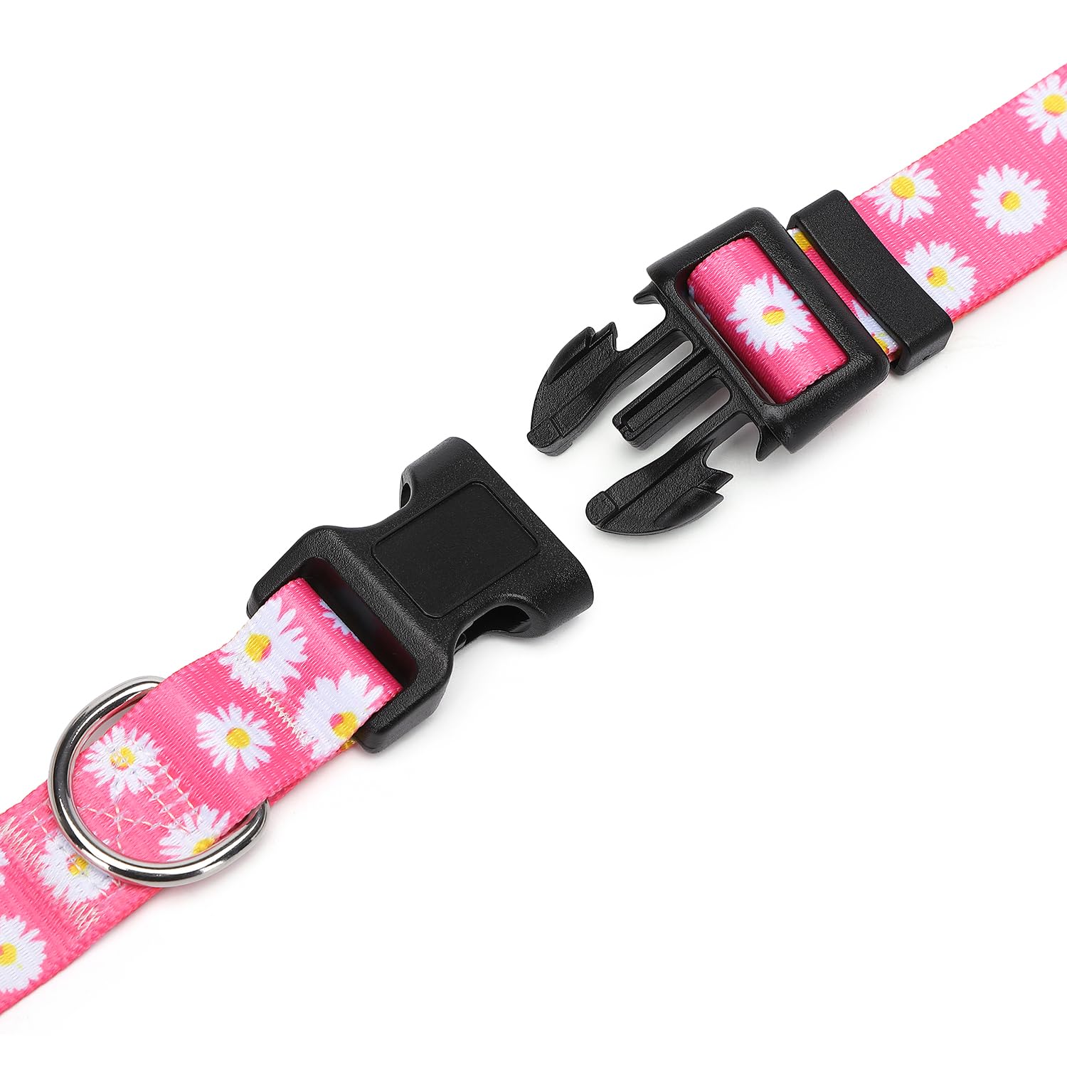 Adjustable Dog Collar with Patterns, Ultra Comfy Soft Nylon Breathable Pet Collar for Small Medium Large Dogs (L, Pink Daisy) — view 6