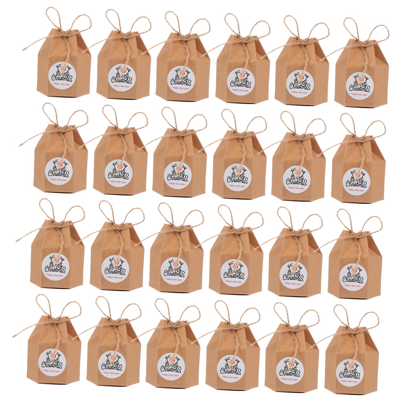 SOESFOUFU 50pcs Christmas Storage Boxes Hexagonal Candy Present Boxes Stickers Twine for Wrapping Snacks and Treats for Holiday Gatherings and Events