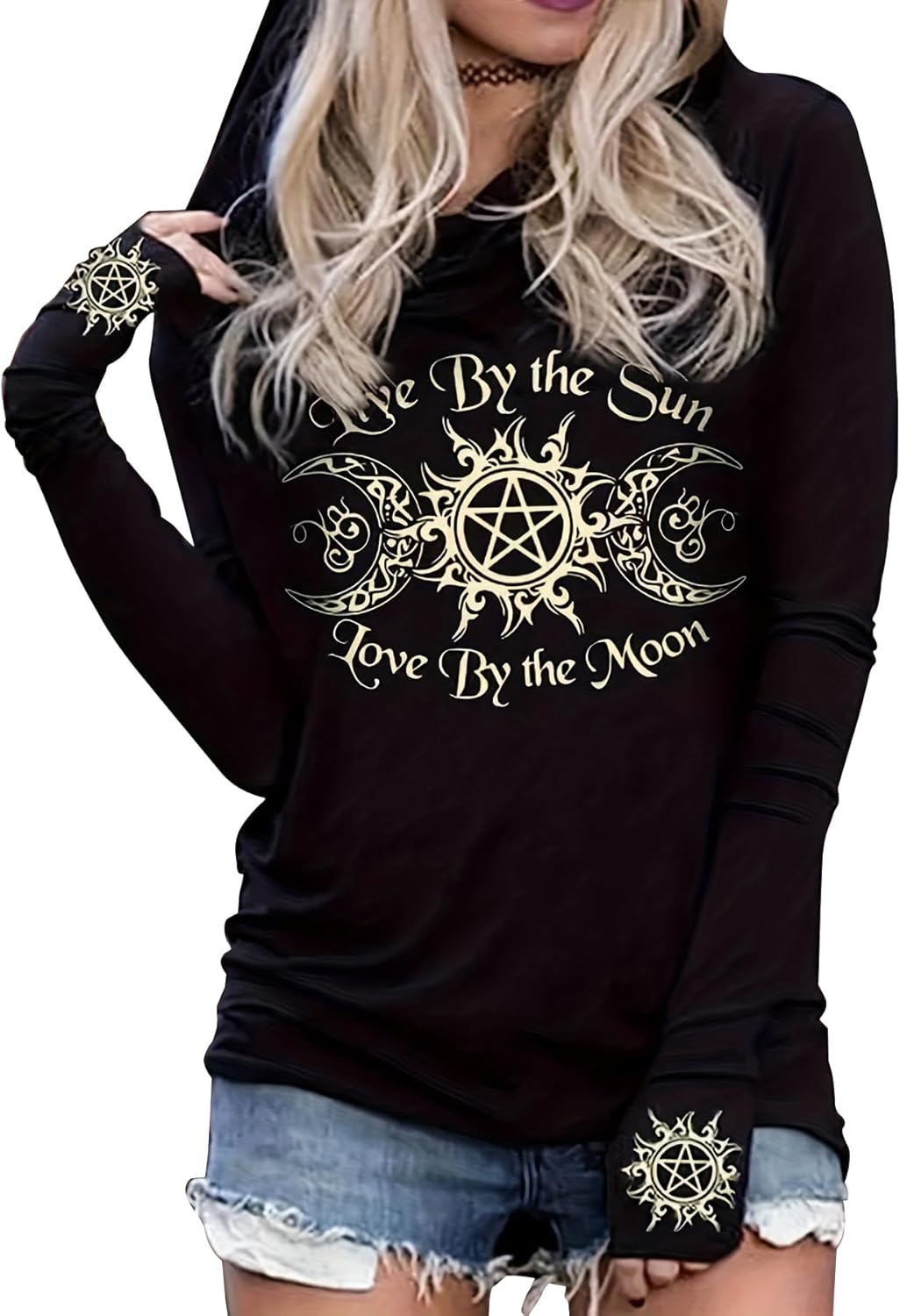 Live by The Sun Love by The Moon Hoodie Women's Sun and Moon Casual Long Sleeve Sweatshirt Round Neck Pullover Tops