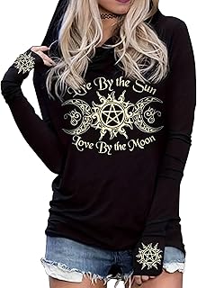 Live by The Sun Love by The Moon Hoodie Women's Sun and Moon Casual Long Sleeve Sweatshirt Round Neck Pullover Tops