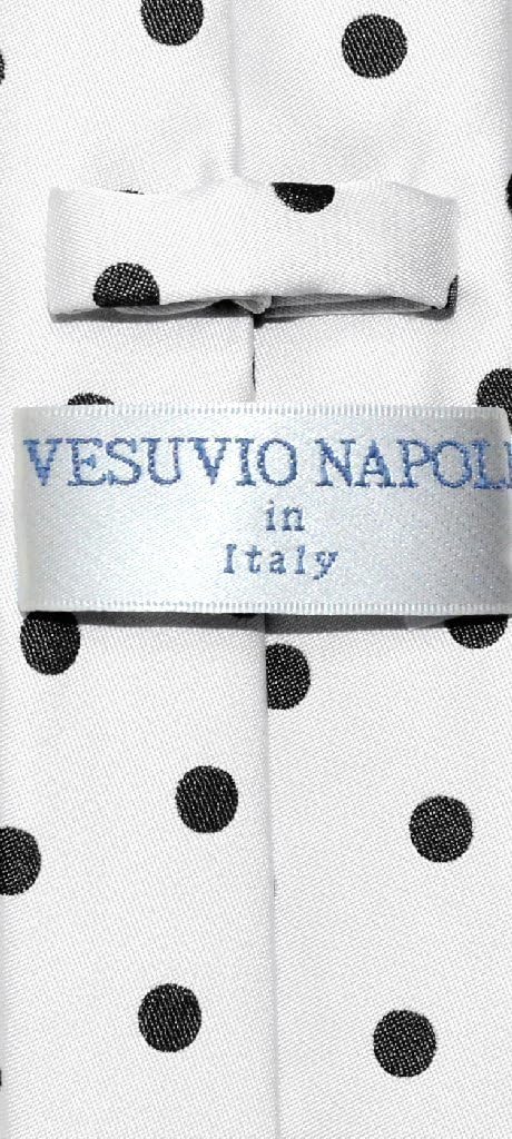 Vesuvio Napoli Narrow NeckTie Skinny WHITE w/BLACK Polka Dots 2.5" Neck Tie