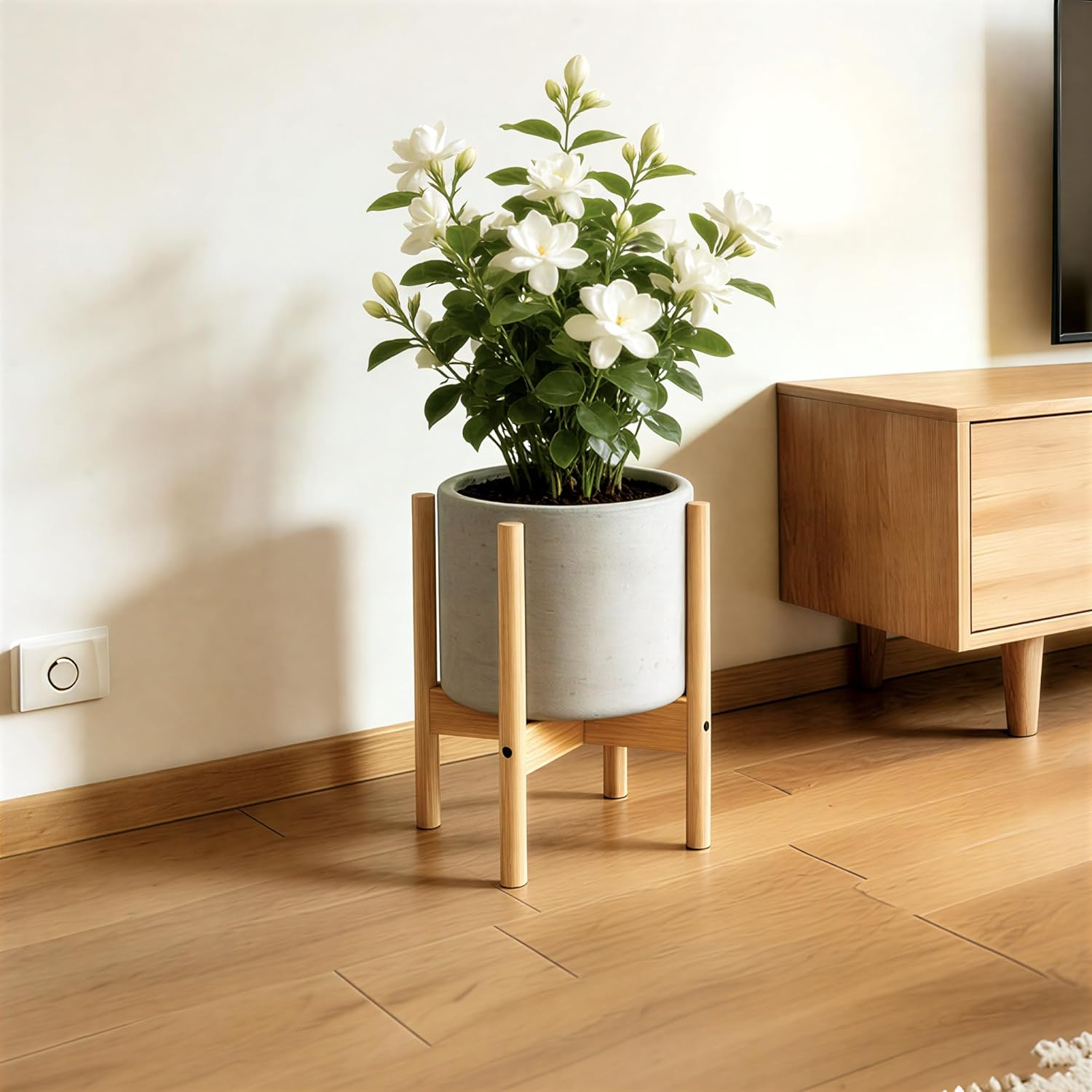 ALIGADO 2 Pack Bamboo Plant Stands Indoor, for Up to 12 Inch Pots, Built to Fit Corners, Sturdy & Stable Design, Natural Wood Color