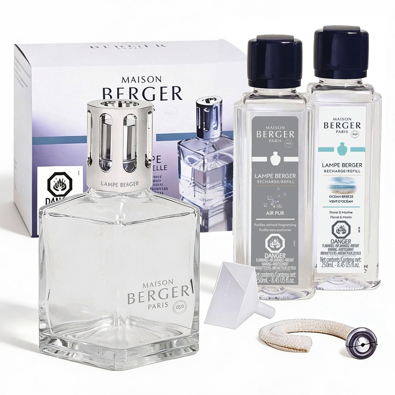 MAISON BERGER Lampe Giftset - Essential Square - Home Fragrance Diffuser - Includes 2 Fragrances So Neutral and Ocean Breeze - 250 milliliters - 8.45 Fluid Ounces