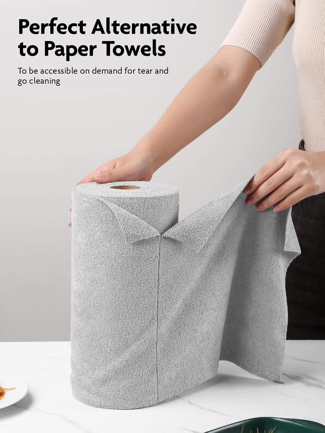 Fantasticlean Microfiber Cleaning Cloth Roll -40 Pack, Tear Away Microfiber Towels, 12" x 12", Reusable, Washable, Scratch Free, Ultra Absorbent Dishcloth for for All-Around Cleaning Supplies (Grey)