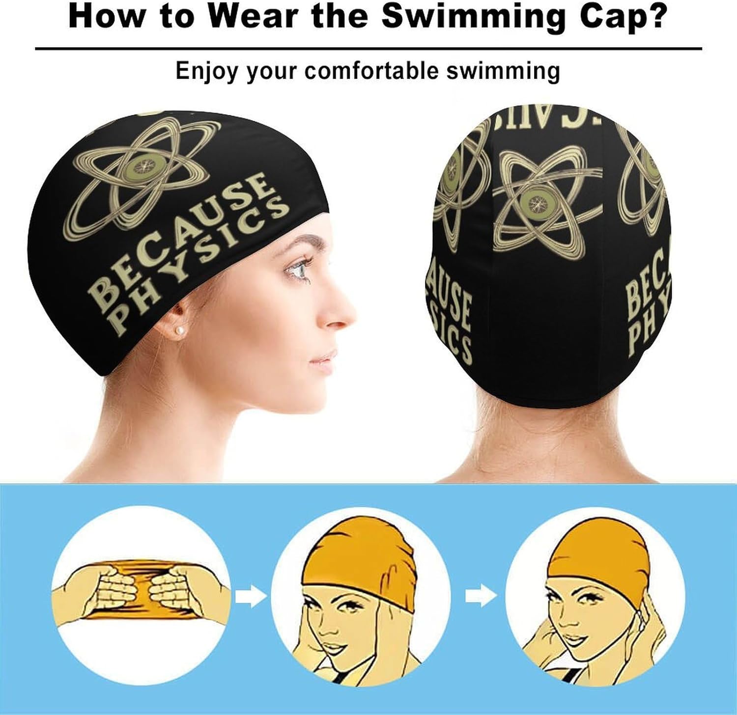 Because Physics Womens Swim Cap for Men Adult Swimming Hat Curly Short Medium Long Hair