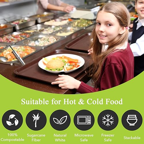 Miniatura 5 de Three Leaf Plato redondo de bagazo de 3 compartimentos de 10 pulgadas, 500 unidades de platos de bagazo desechables de alta resistencia, súper