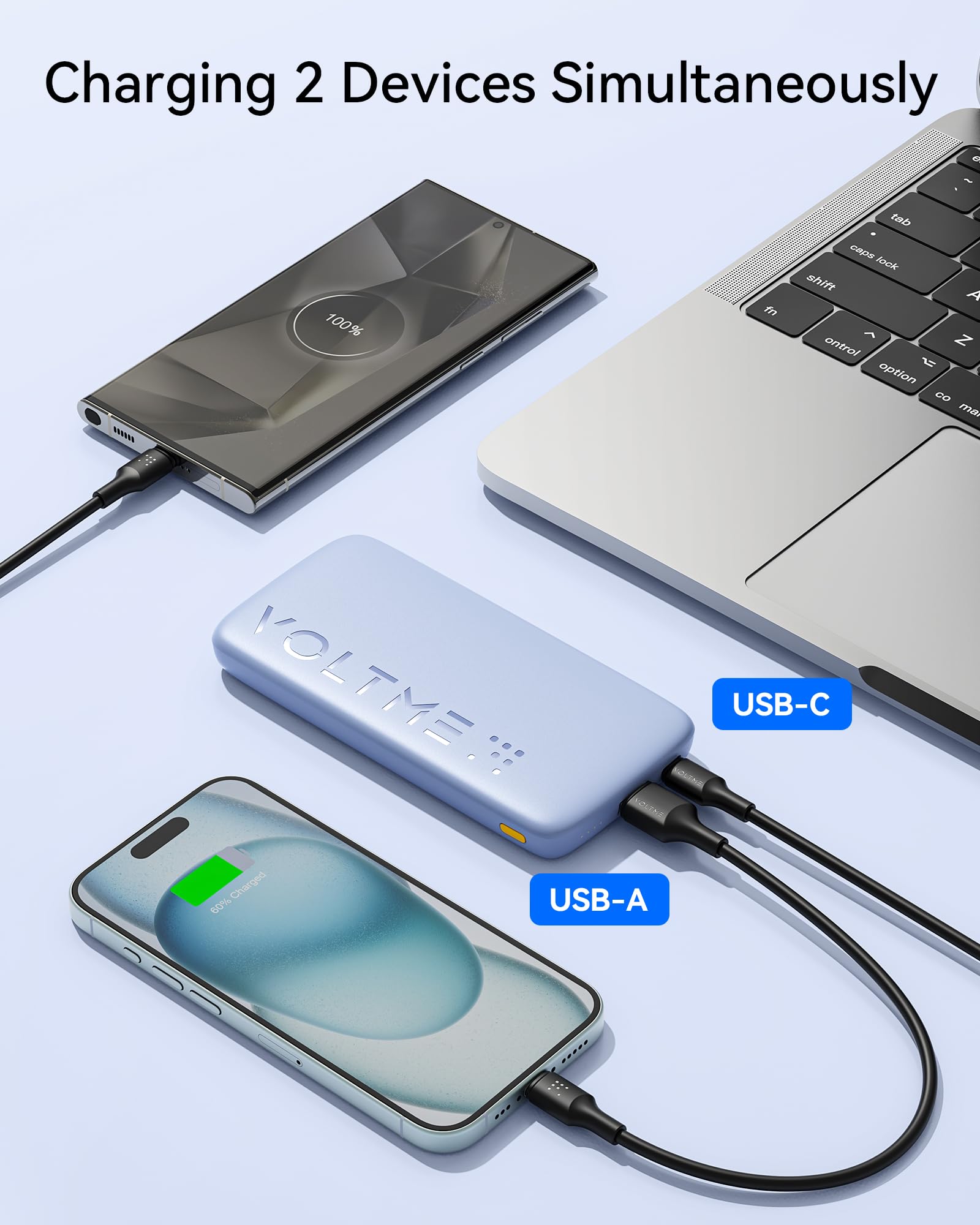 Power Bank VOLTME HP10A Hypercore 10K, Essential Externe Batterie Powerbank 2-Port Nero Potenza Portatile per Cellulare Ricarica 10.000 mAh Rapida con USB-C/A per iPhone 16 15 14 / Samsung/Xiaomi