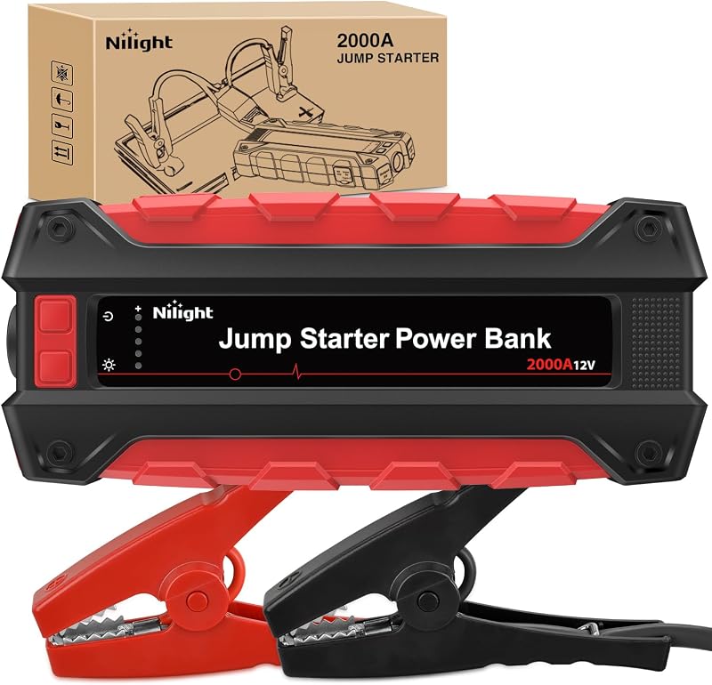 Partida auxiliar automotiva Nilight 2000 A com lanterna LED e banco de energia – Modelo 10182JS