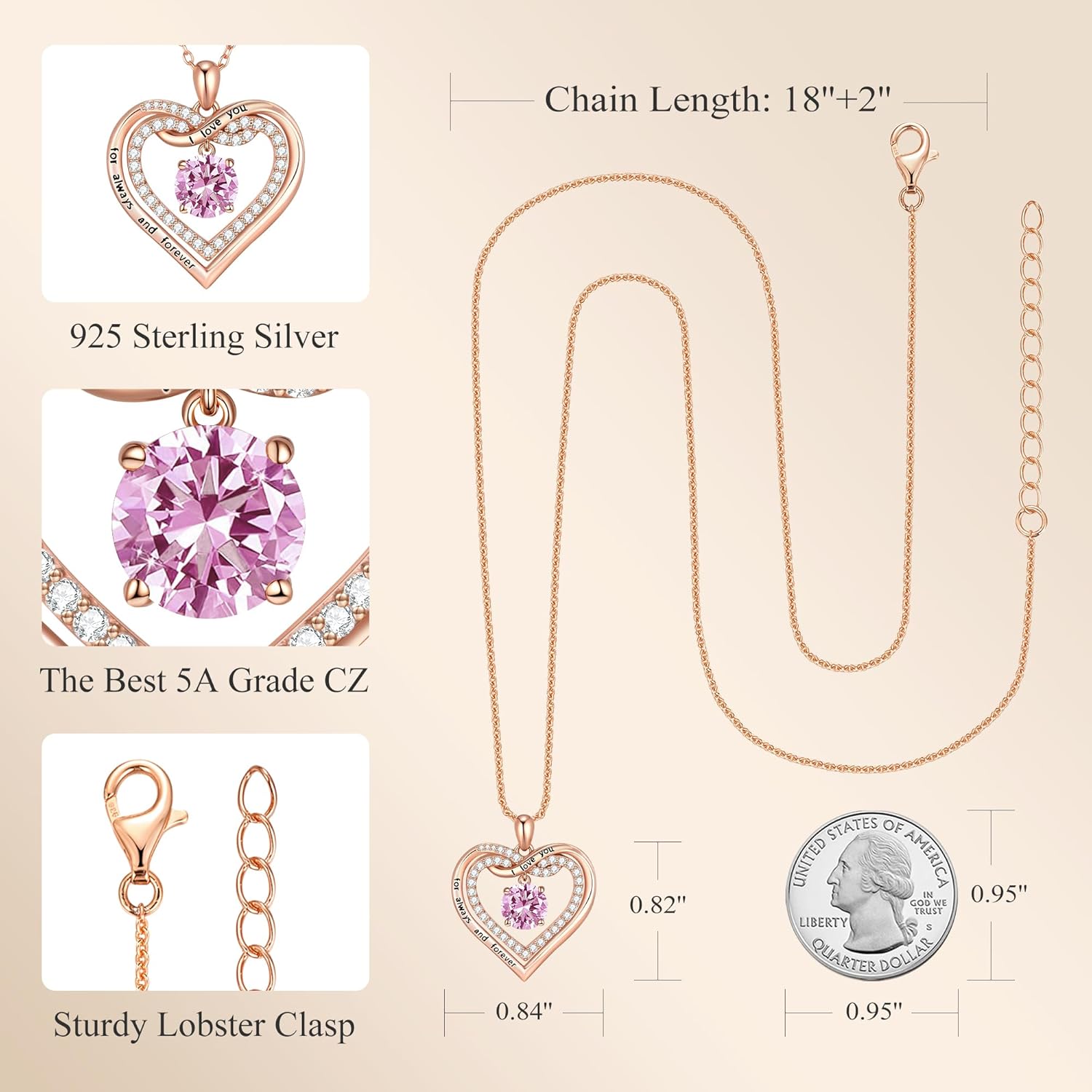 G&GEMSJEW Infinity Heart Birthstone Necklaces for Women, Birthday Jewelry Valentine's Day Gifts for Wife/Girlfriend, Pendant Heart Necklaces Anniversary Christmas for Women Wife Mom Girlfriend Lady - Image 6