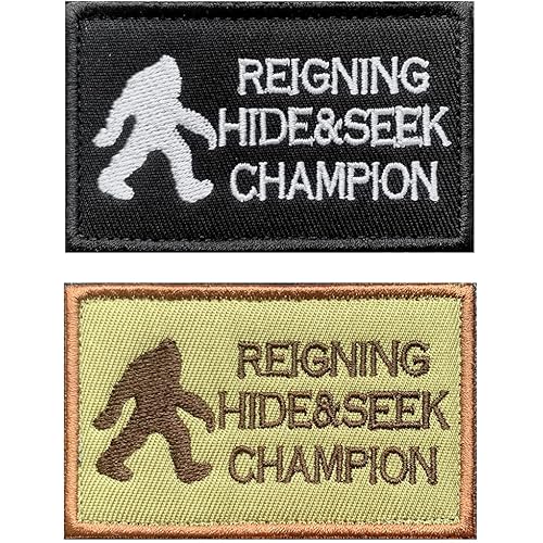 Antrix 2 Packs Reigning Hide and Seek Champion Tactical Military Funny Patch - 3.15"x2 for Caps,Bags,Backpacks,Clothes,Vest,Military Uniforms,Tactical Gears Etc.