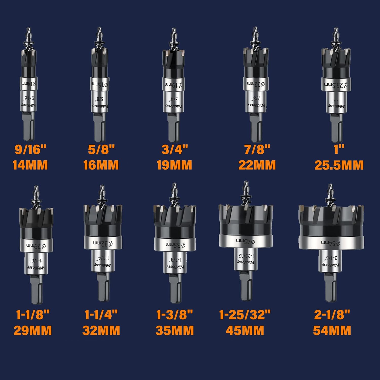 10PCS Hole Saw Set (5/8" to 2-1/8") for Metal, Stainless Steel, Wood, Fiberglass
