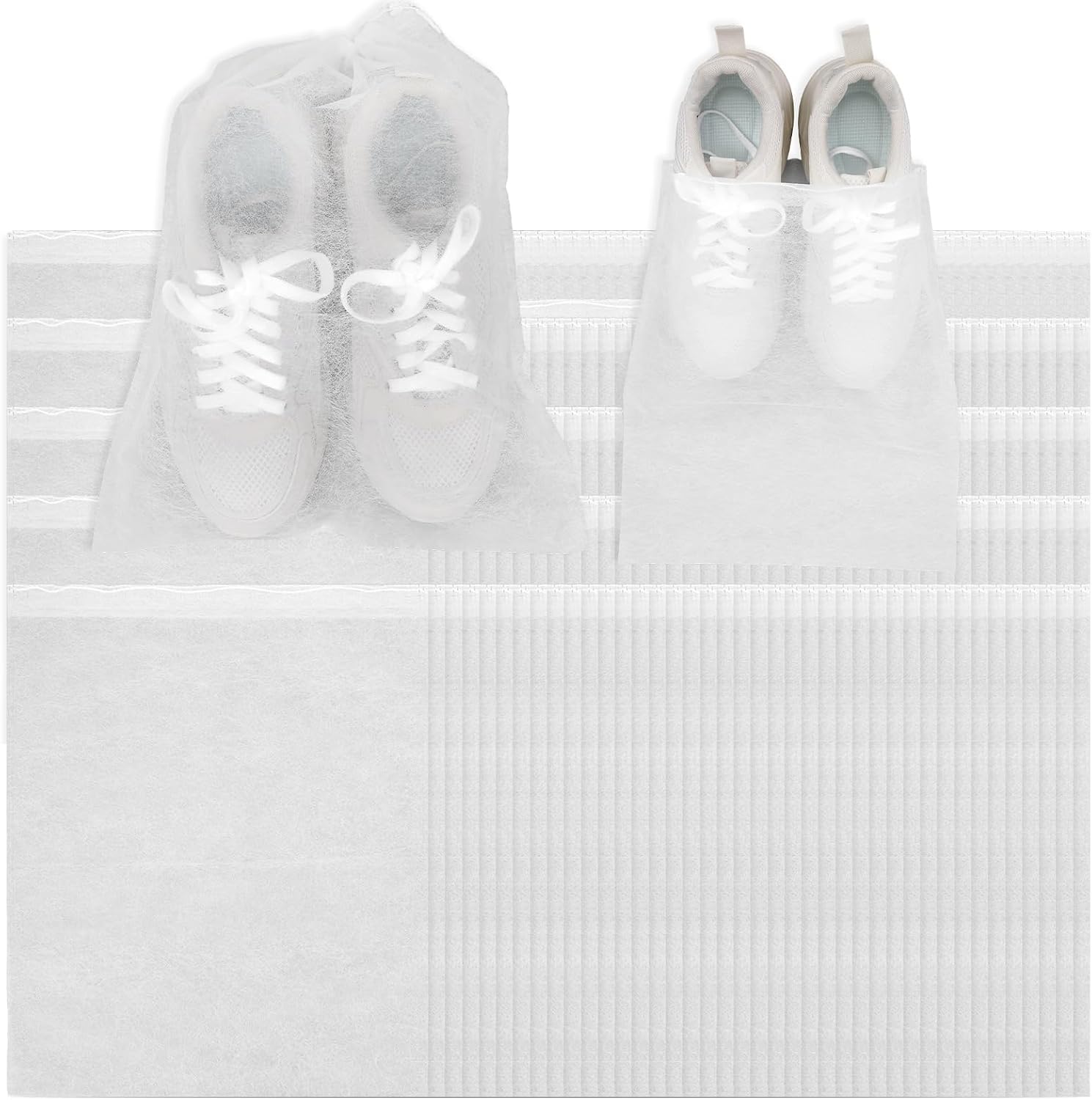 200 Pcs Dust Proof Drawstring Storage Bags, 12.6 x 15 Inches Non Woven Fabric Breathable Shoe and Handbag Covers for Travel Closet Organization, White