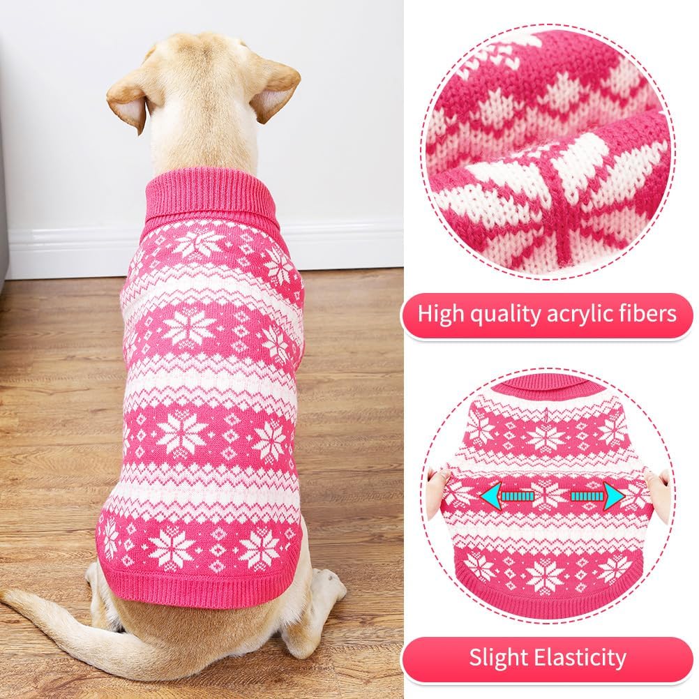 KOOLTAIL Pull en tricot torsadé à col roulé pour chien et fille de petite, moyenne et grande taille, motif flocon de neige, vêtements d'hiver épais et chauds pour chiens de petite, moyenne et grande