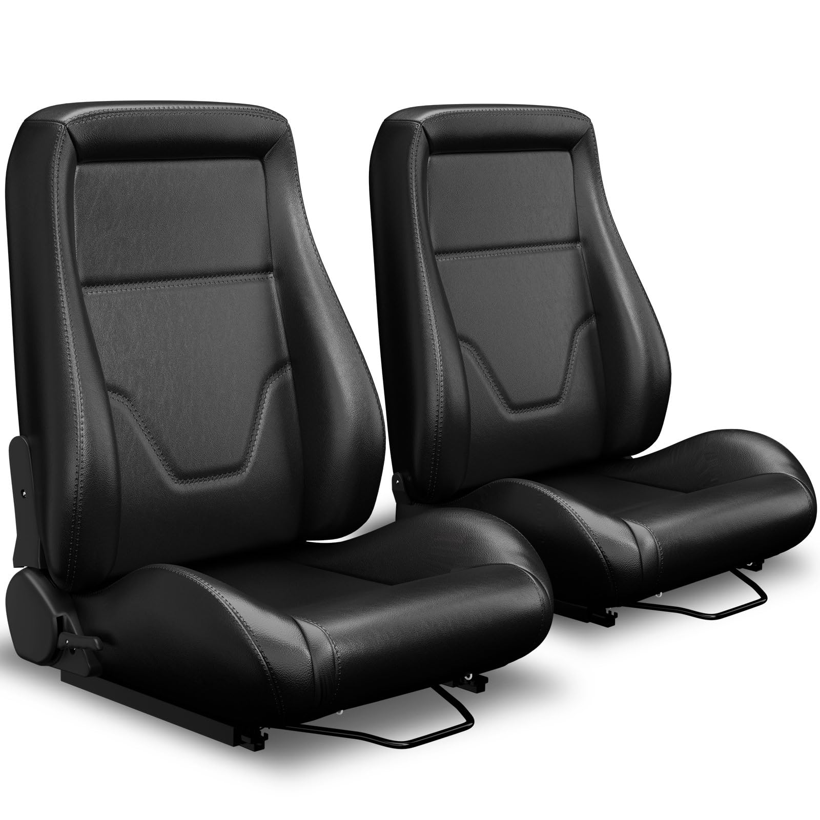 2 Pcs Universal Classic OBS Style Low Back Bucket Seats with Dual Sliders