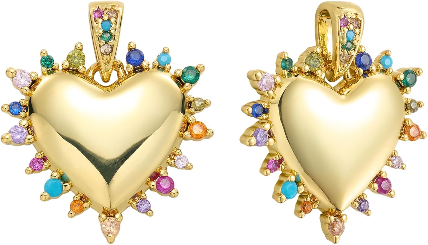 2Pcs Gold Heart Charms for Jewelry Making Crystal Charms Brass Colorful Cubic Zirconia Valentine's Day Pendants for Earring Bracelet Necklace DIY Accessories