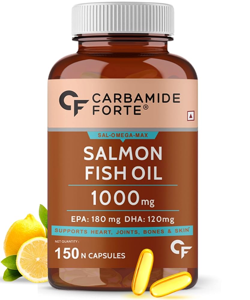 Carbamide Forte Omega 3 fish oil capsules | Salmon Fish Oil Omega 3 Capsule 1000mg | Omega 3 supplement with Omega 3 Fatty Acid , EPA 180 mg & DHA 120 mg | Fish Oil Omega 3 for…