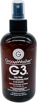 GrooveWasher G3 Two-Step Record Cleaning Fluid, 8 fl oz Deep Cleaning Vinyl Record Solution, Anti-Static, Works with Record Cleaning Machines, Formulated for Tough to Clean LPs