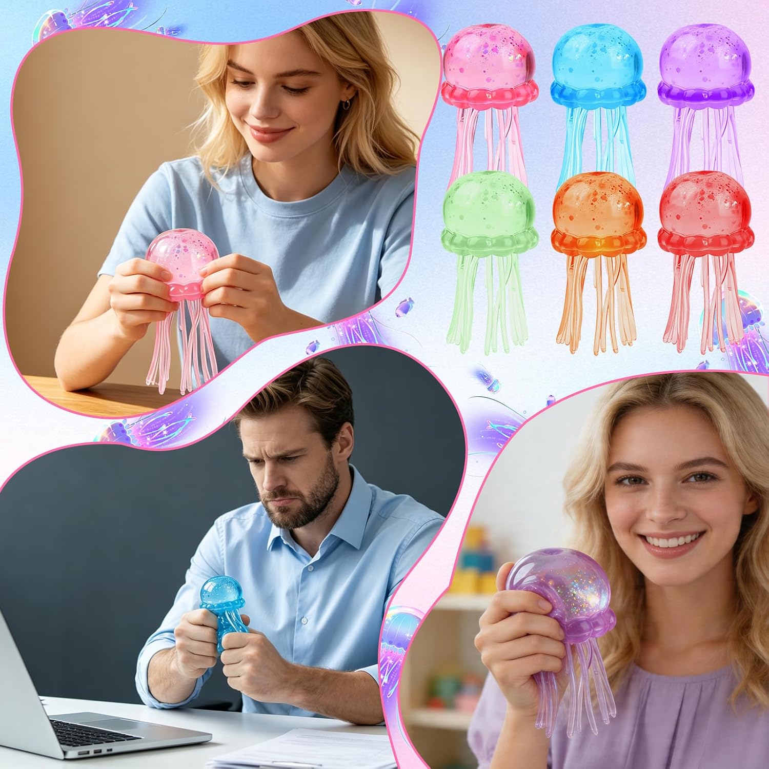 Jellyfish Squeeze Toys,Jellyfish Squishy,Jelly Fish Squeeze Stress Ball,Ultra Squishy and Moldable Slow Rise,Sensory Toy with a Super Solid Squish for Adult (Blue)
