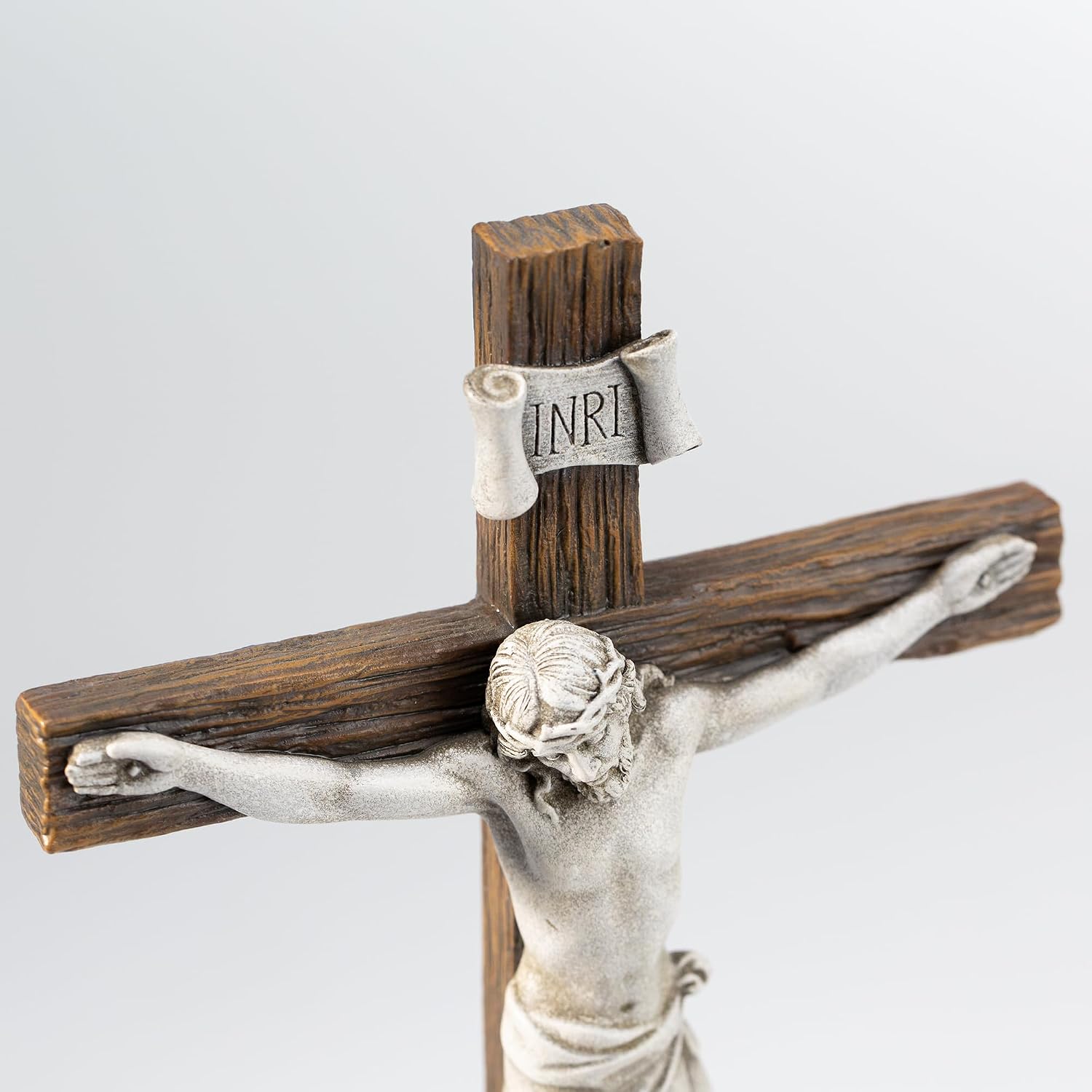 DevotedWalls Standing Crucifix Wall Cross, Catholic 12" H Crucifixion of Jesus Christ Scene Statue with Virgin Mary,Tabletop Cross for Easter(Stone Color)
