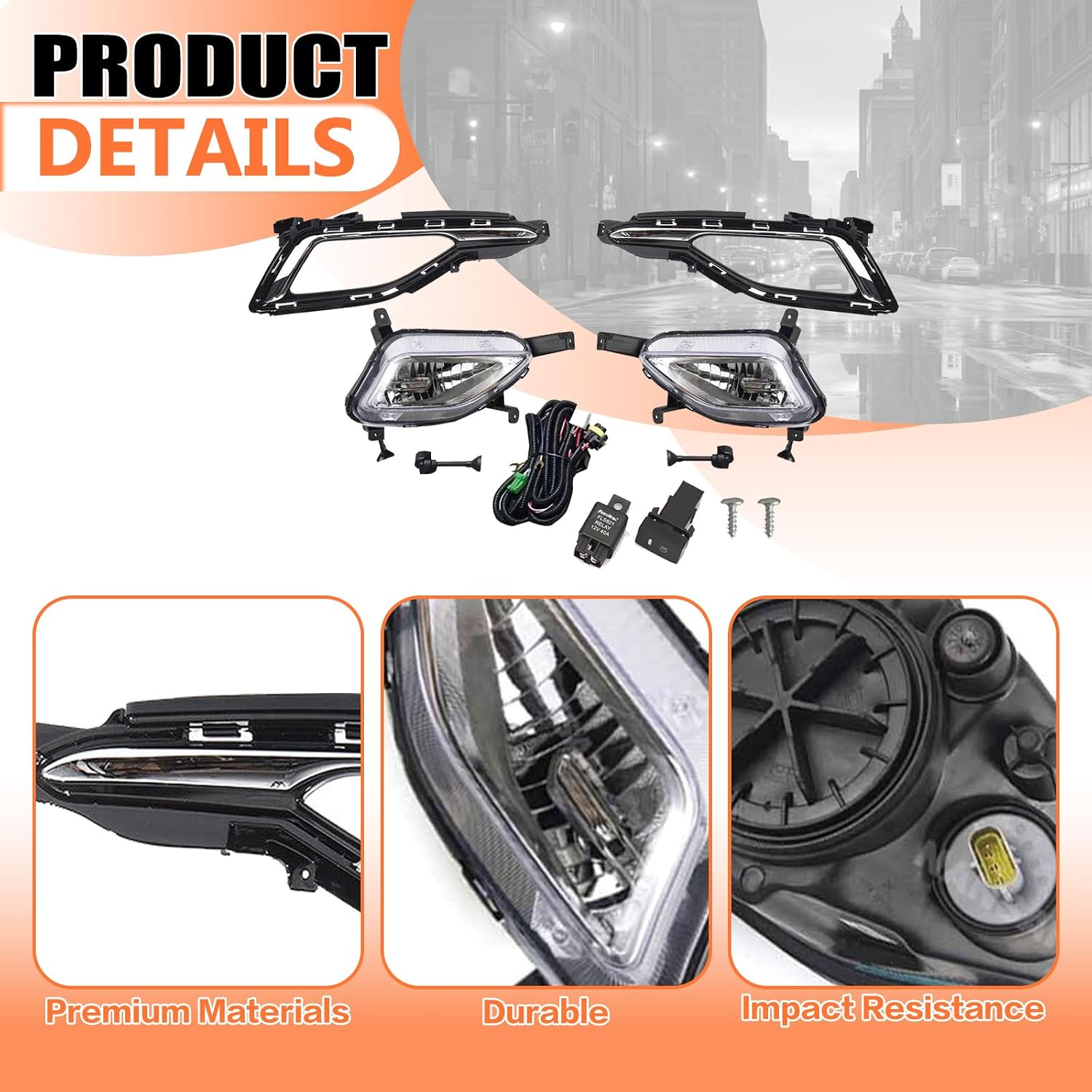 JX RACING Halogen Front Fog Light Assembly Pair with Cover Bezels Compatible with 2015 2016 2017 Hyundai Sonata SE Fog Lamp Bezel With Hole & Harness & Switch Set 4PCS Left & Right Side 86522C1000
