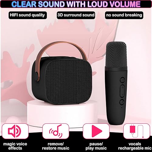 Miniatura 67 de Mini máquina de karaoke para niños de 4 a 12 años, altavoz Bluetooth con 2 micrófonos inalámbricos y luces LED, regalos de cumpleaños de Navidad