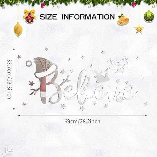 Miniatura 10 de Calcomanía de pared de Navidad con espejo acrílico, muñeco de nieve, autoadhesiva, para ventana, calcomanía decorativa para ventana, calcomanías de