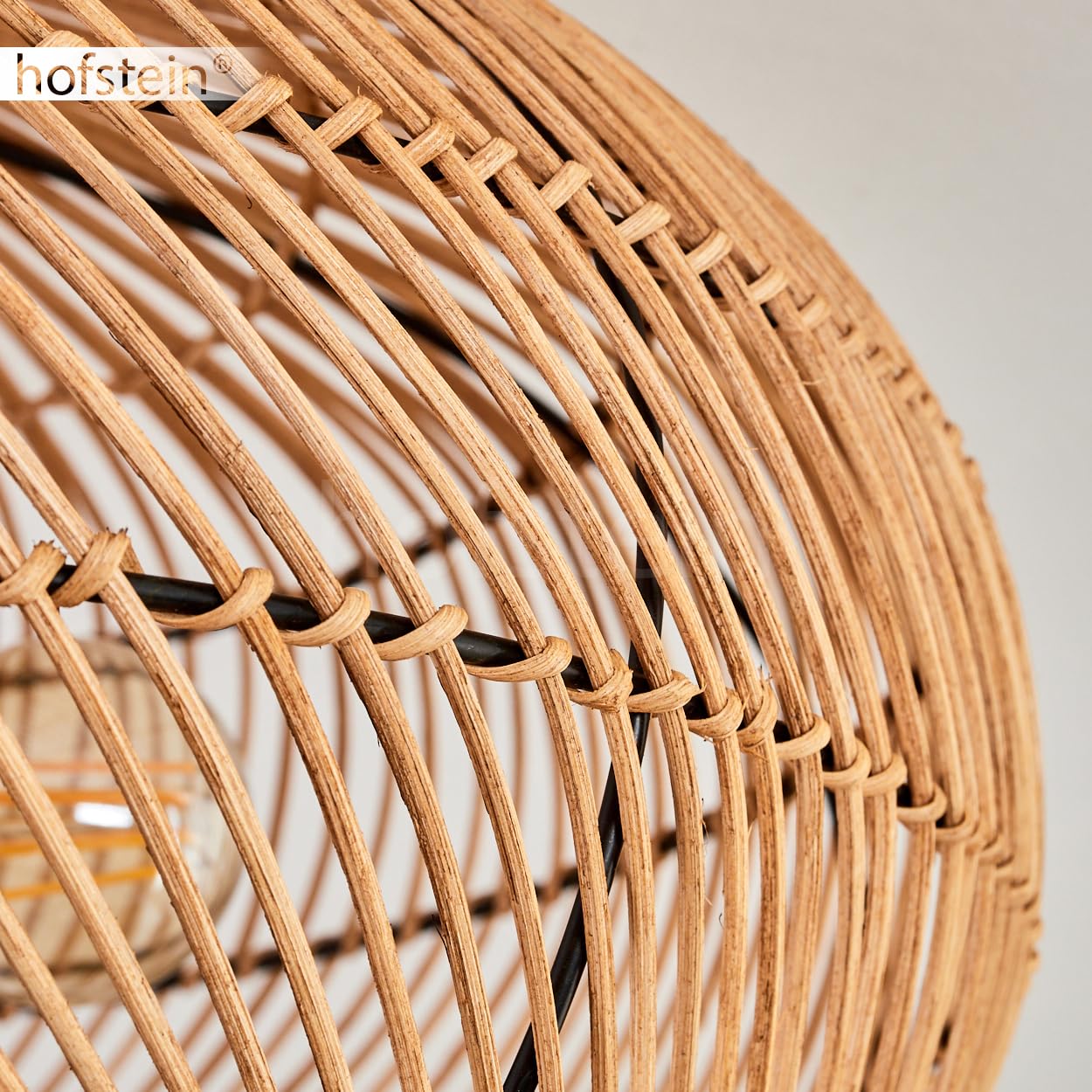 Lampa sufitowa Brandala, nowoczesna lampa sufitowa z metalu/rattanu w kolorze czarnym/naturalnym, lampa sufitowa w stylu boho ze wspaniałym efektem świetlnym na suficie, Ø 50 cm, 3-żarówkowa, 3 x E27,