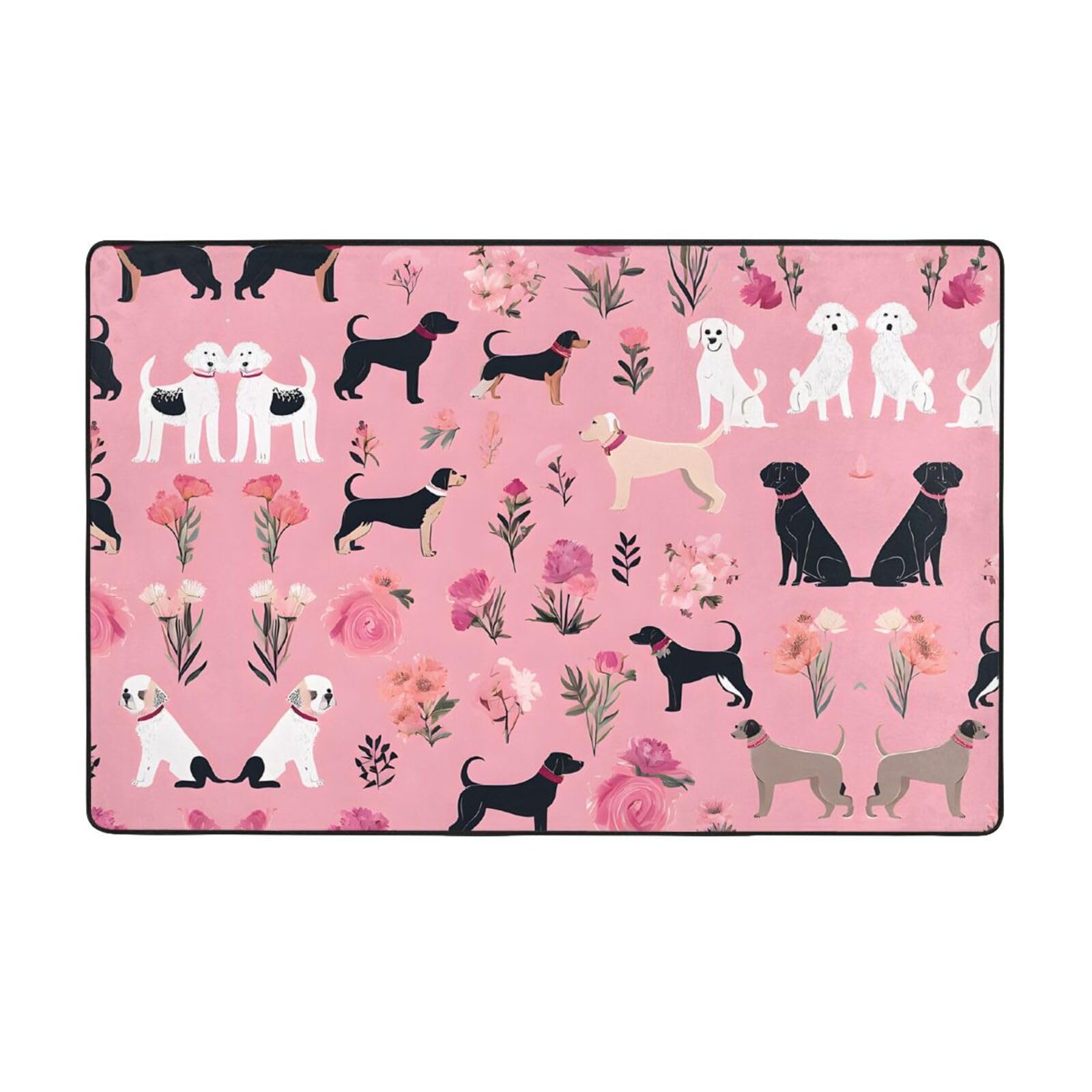 Tapis bouledogue français 150x100 cm antidérapant fleuri