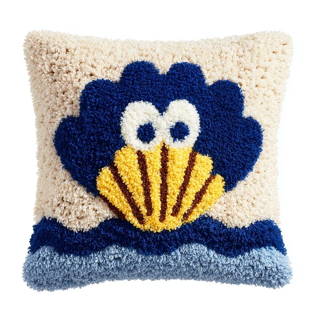 AxiangziK Latch Hook Cushion Kit 17x17in,Beach Seashells