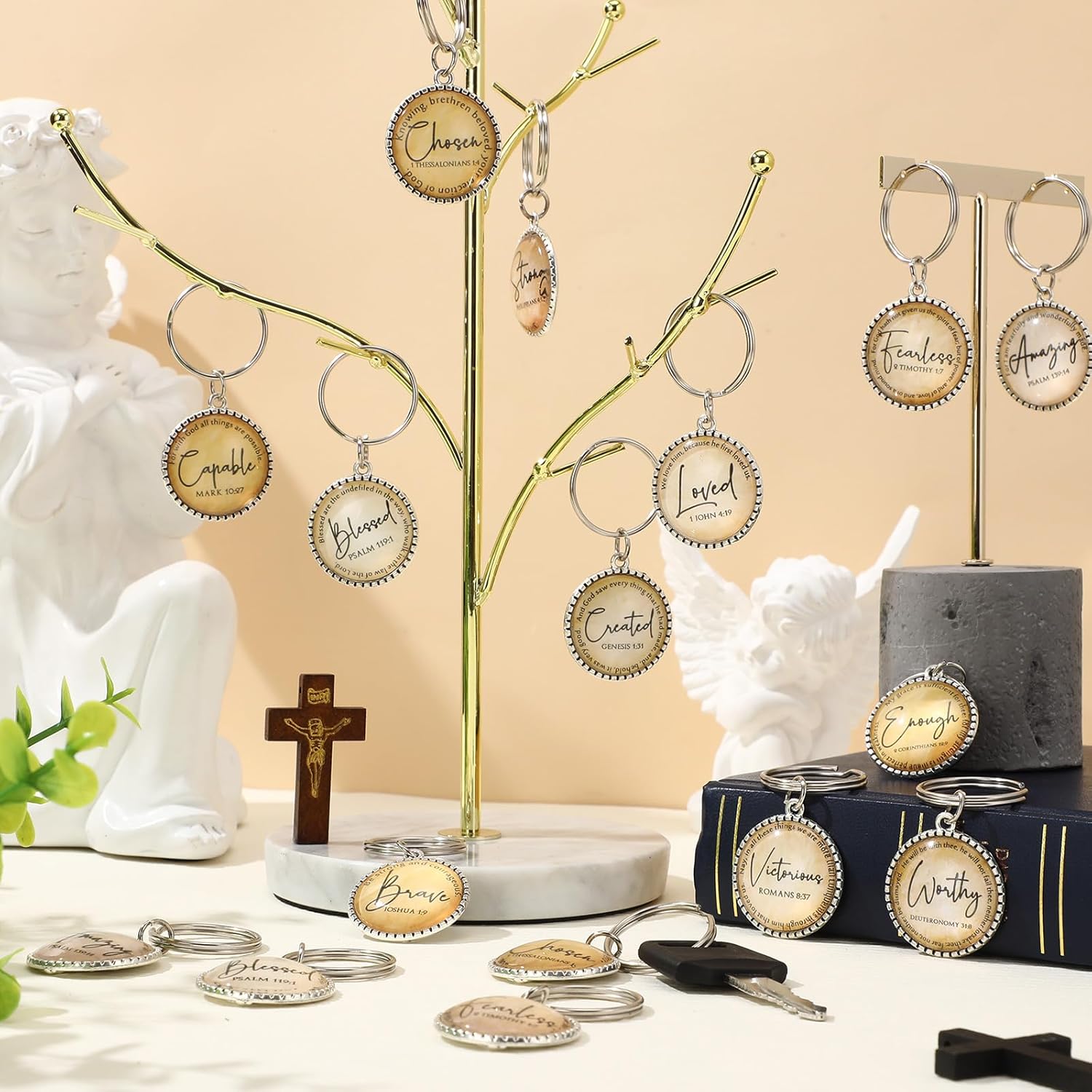 36 Pcs Christian Keychains Mini Bible Verse Keyring with Scripture Religious Church Gift for Women Men Easter Holiday Gifts (Wood) - Image 4