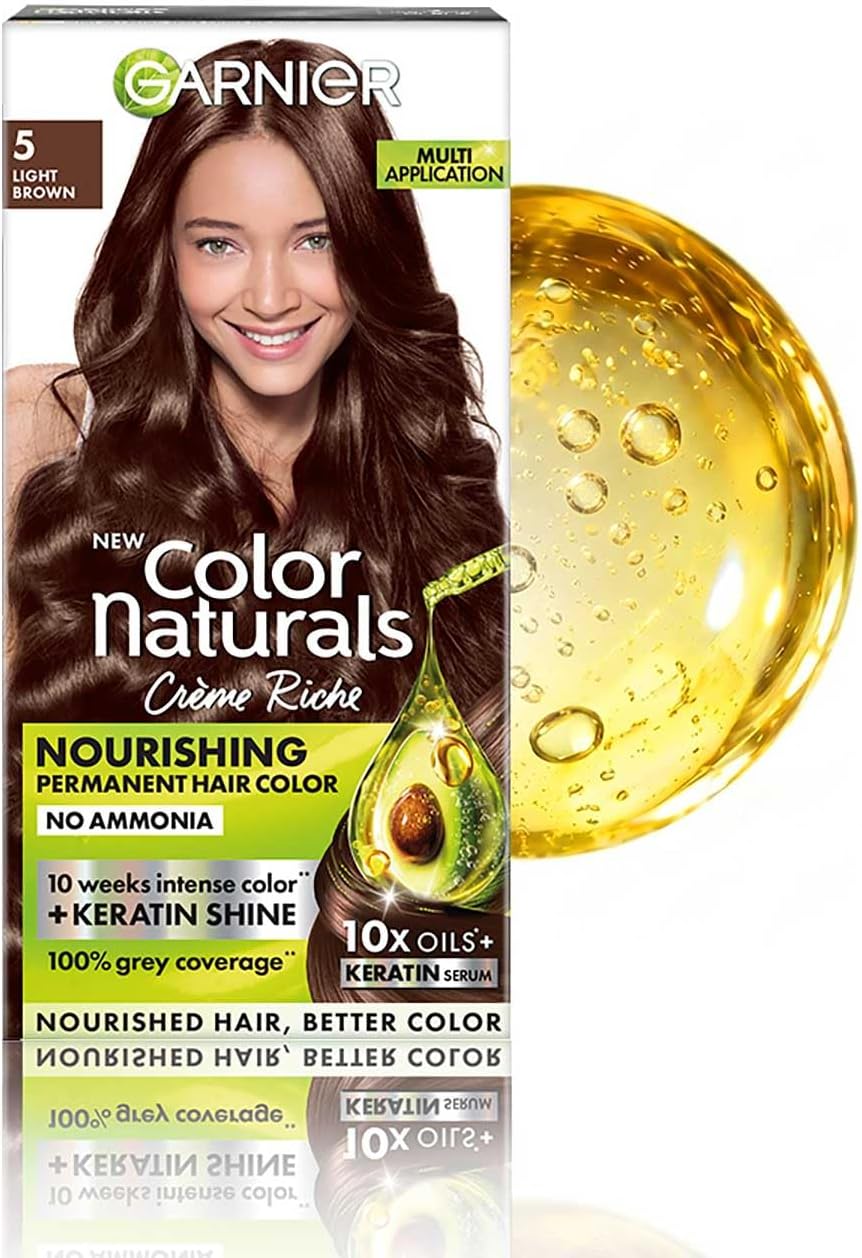 Hair Colouring Creme, Long-lasting Colour, Smoothness & Shine, Color Naturals, Shade: 5 Light Brown, 70ml + 60g