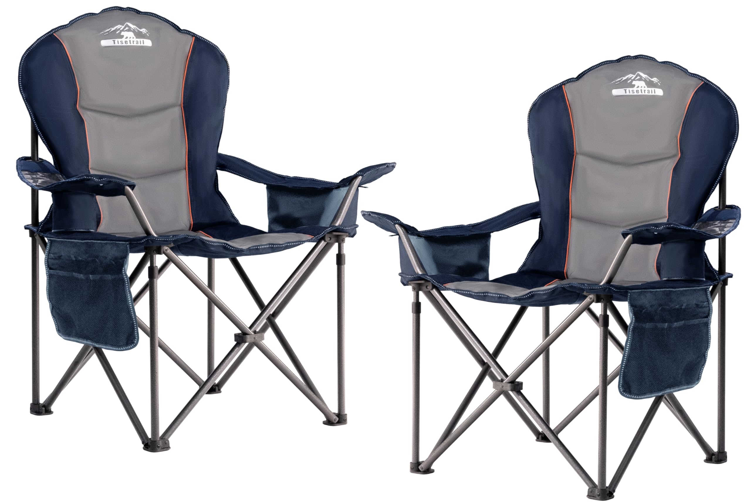 Tisetrail Camping Chairs, Oversized Padded Folding Camping Chair with Lumbar Back, Heavy Duty 500 lb Support Collapsible Chair with Cooler Bag Cup