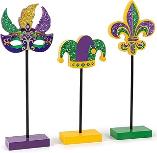 3 Pieces Mardi Gras Tiered Tray Decor Wood Set, Glitter Mardi Gras Table Decor,Rustic Mardi Gras Table Decorations for Party Home Room (Mardi Gras)