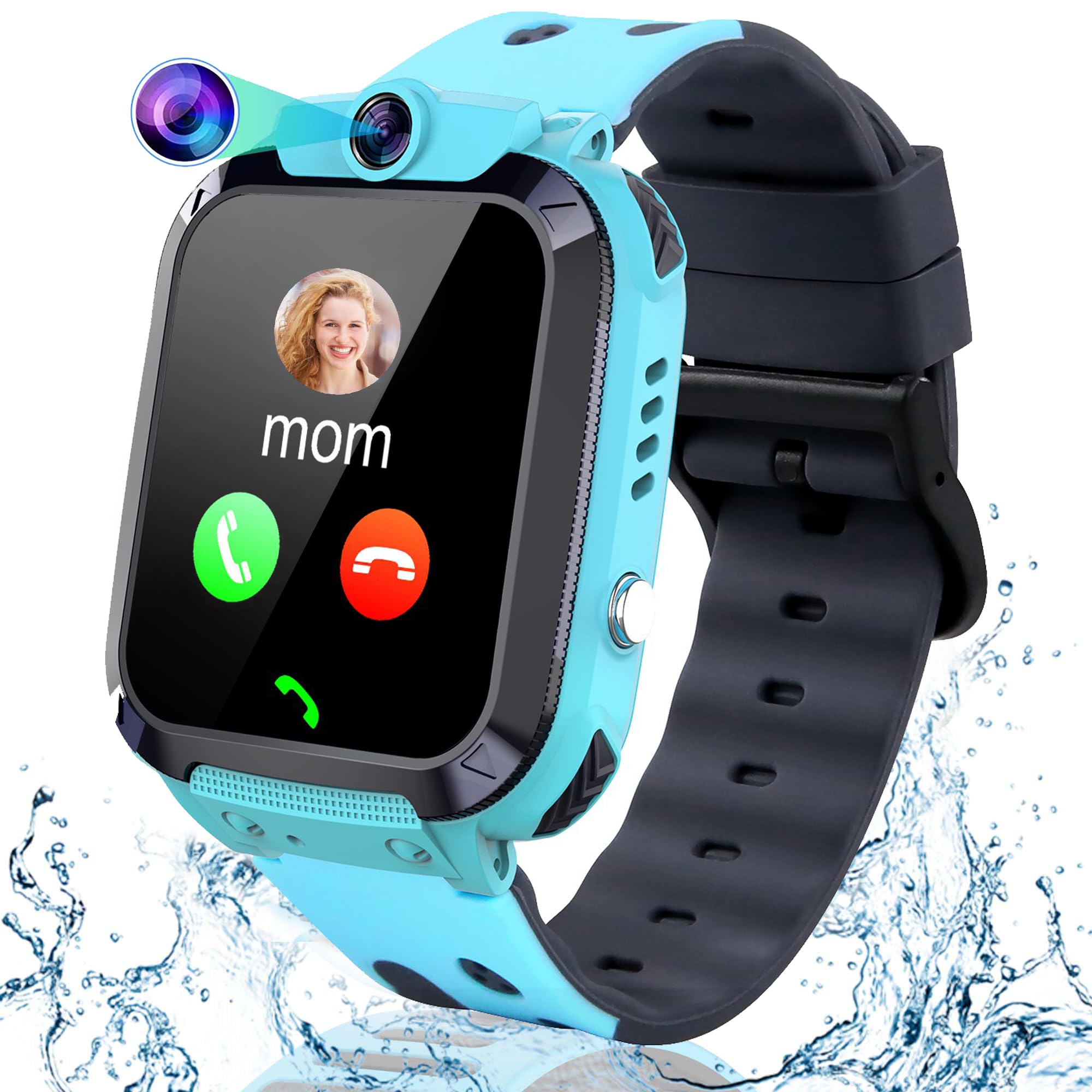 GPS Reloj Inteligente Niño, Smartwatch Niños con GPS y Llamadas, SOS, Bidireccional Chat, 10 Contactos, Despertador, Modo Clase, SMS, Cámara, Juegos, IP68 Reloj Llamadas Niños Regalos de Cumpleaños