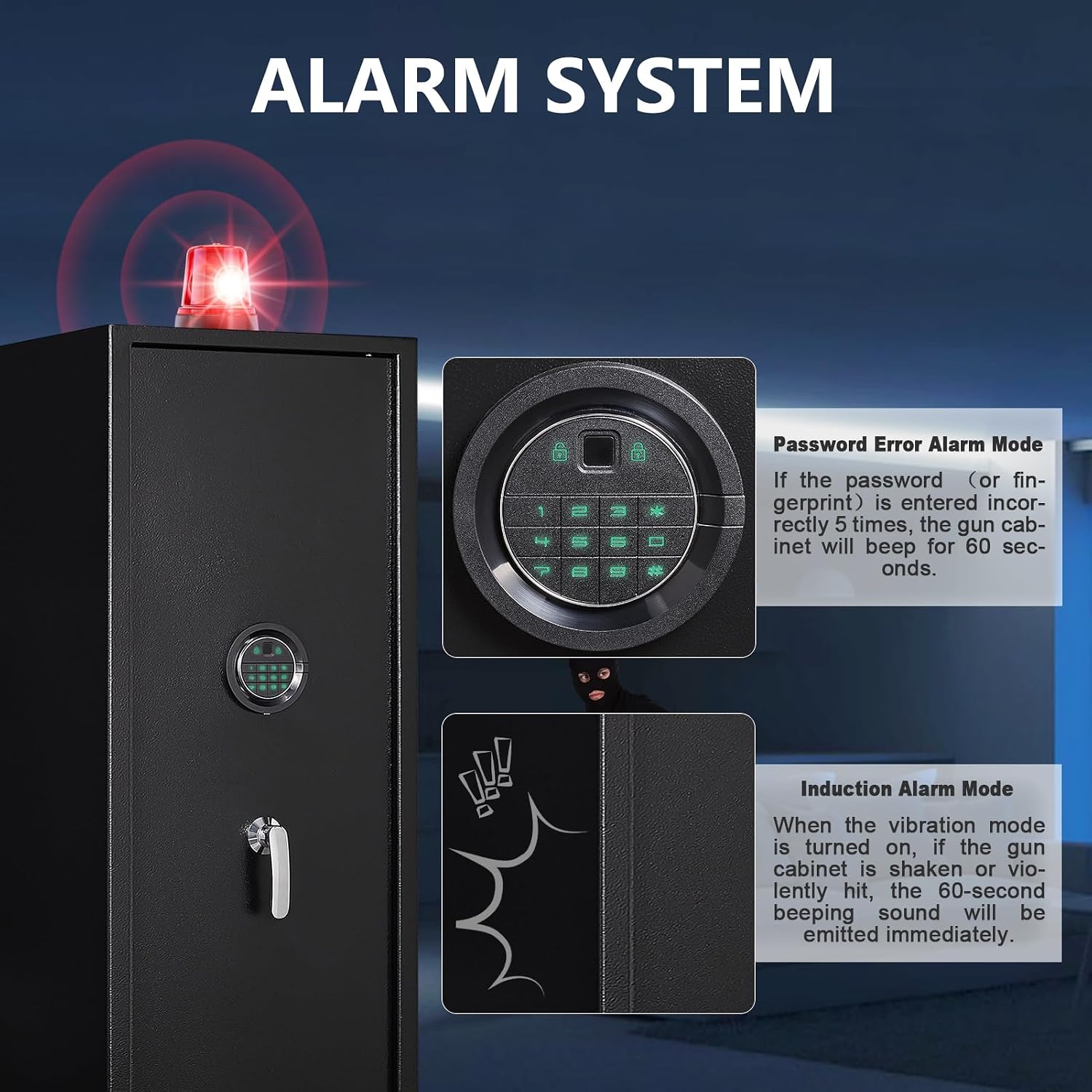 5 Gun Safe Biometric, Rifle Safes for Home, Gun Cabinet with Dual Alarm System, Rifle Gun Safe with Removable Gun Rack, Shotgun Safe with 4 Ways to Open
