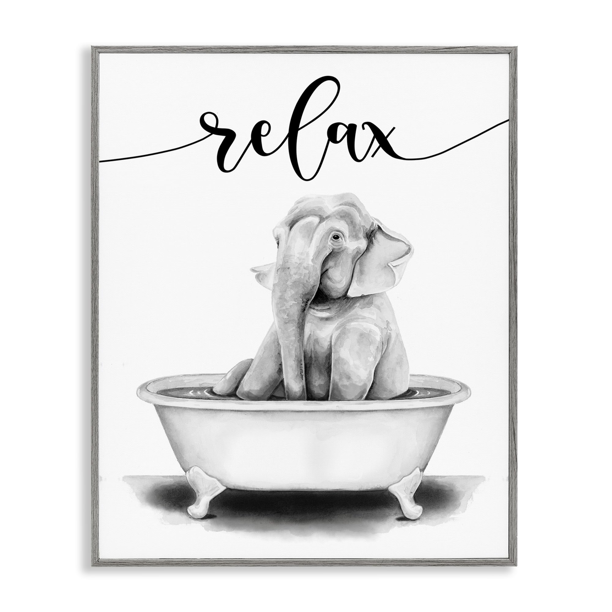 Elephant Bathroom Relax Text, 11 x 14 Inch Framed Giclée Print