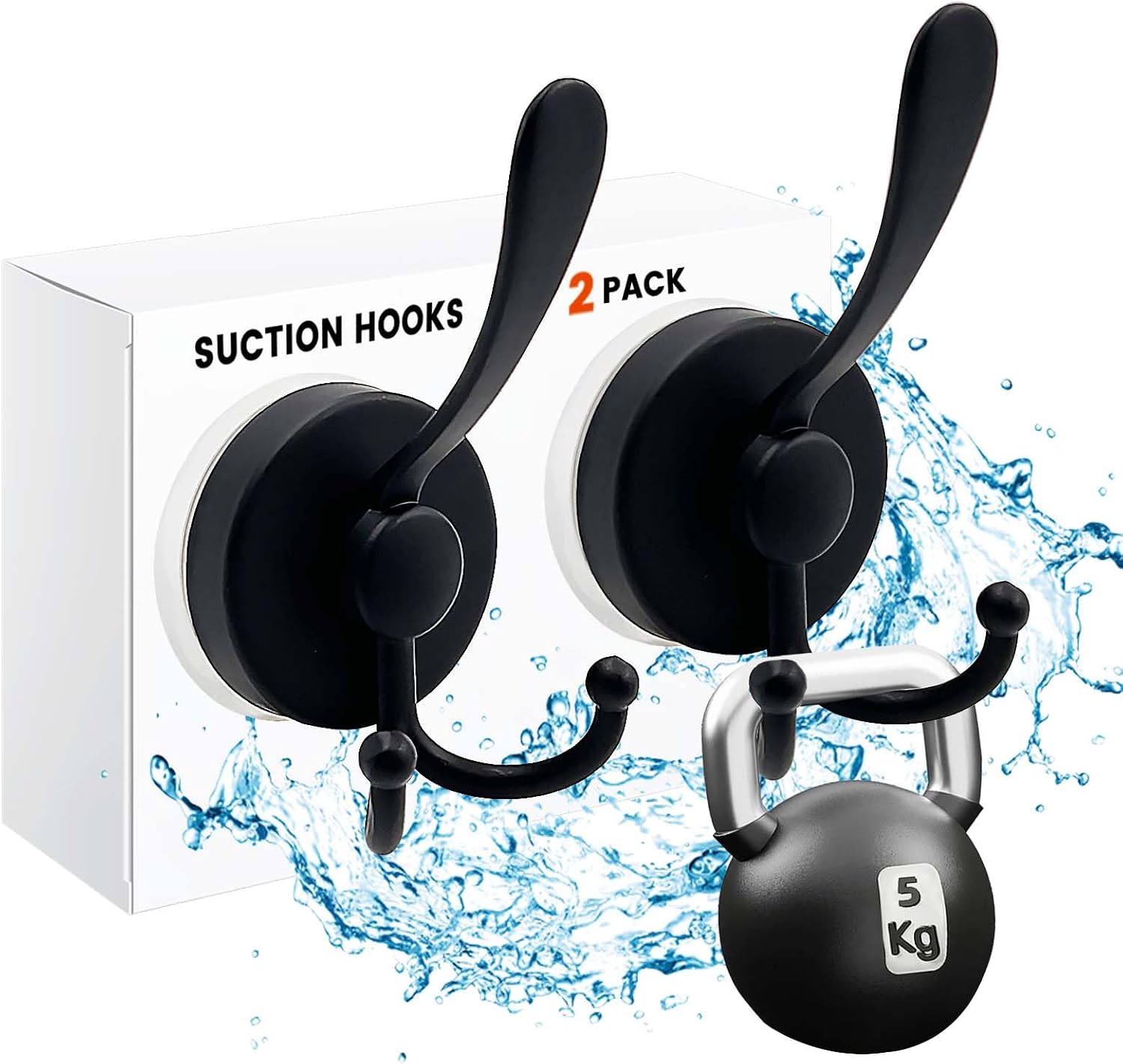 Daily Treasures 2Pcs Suction Cup Hooks for Shower with Three Hook,Stainless Steel Matte Black Bathroom Hooks Suction,11 Lb Modern Wash Cloth Holders for Shower Wall Mounted Suction Cup Hooks