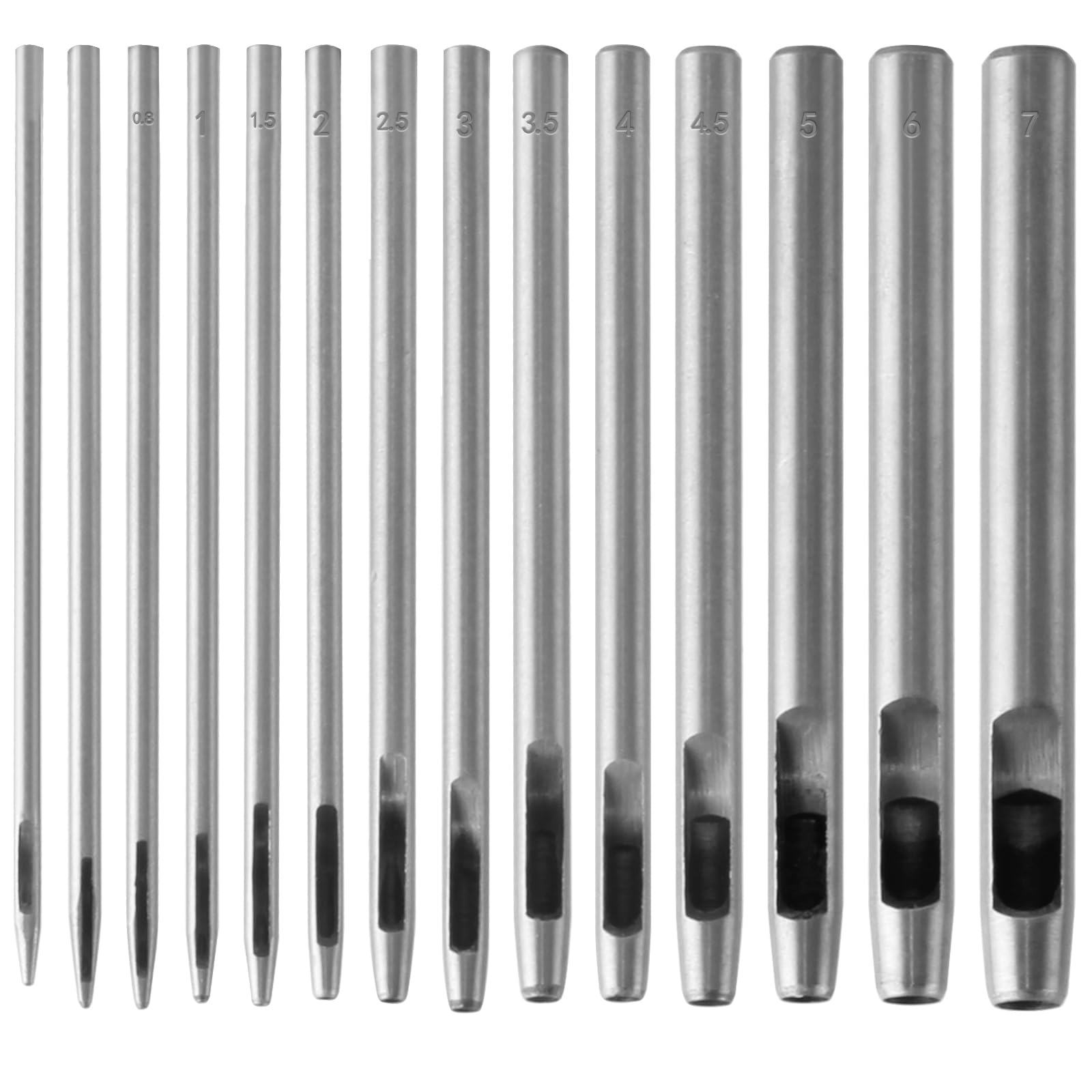 KEWAYO 14 Pieces Round Hollow Punch Set, Leather Craft Punch Tool Hollow Hole Punch Cutter Tool for Watch Bands, Belts and Canvas(0.5mm to 7mm)