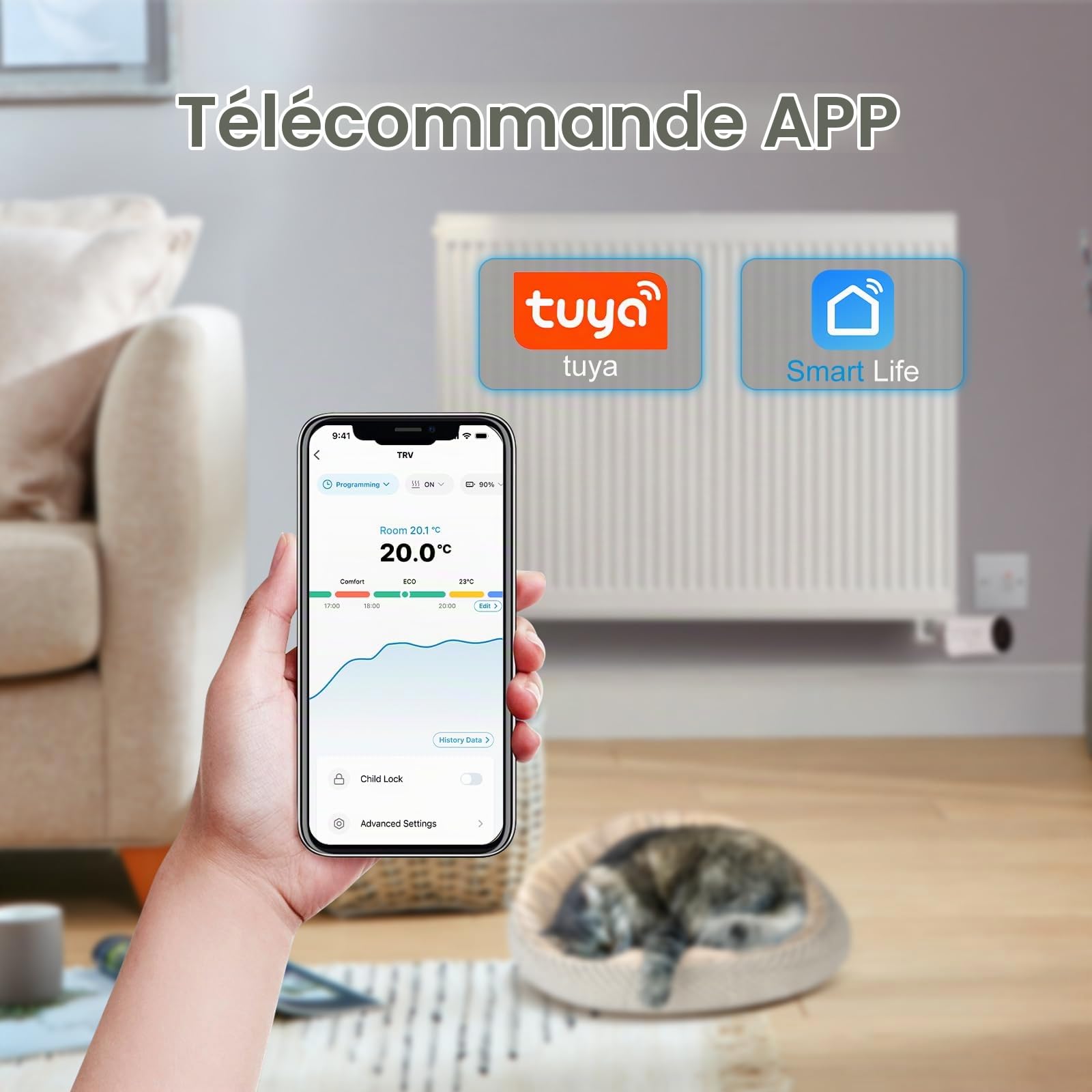 SALCAR WiFi Thermostat Connecté TRV706W Tête Thermostatique Compatible avec Amazon Alexa & Google Home Programmable Tuya Thermostat Radiateur, Aucune Passerelle Requise