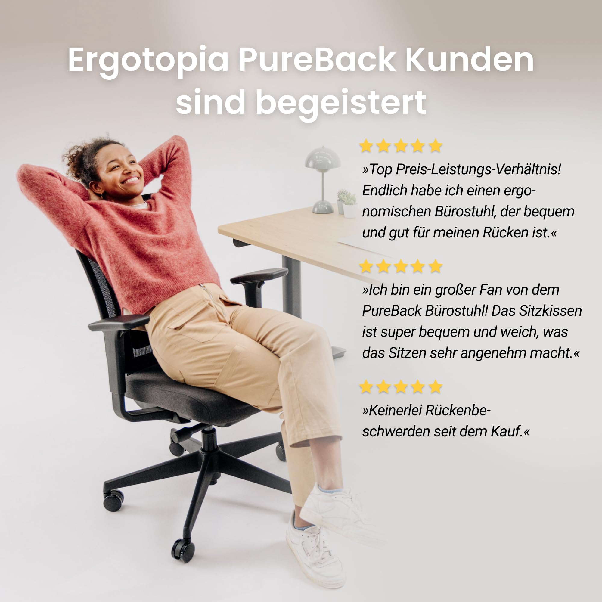 Ergotopia PureBack ergonomischer Bürostuhl – Schreibtischstuhl ergonomisch mit 4D-Armlehnen & Synchronmechanik – Bürostuhl ergonomisch Testsieger – Bequemer Büro Drehstuhl für gesundes Sitzen
